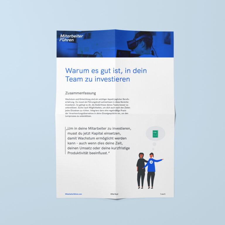 Ein Bild von einem PDF Leitfaden zum Thema 'Warum es gut ist, in dein Team zu investieren'